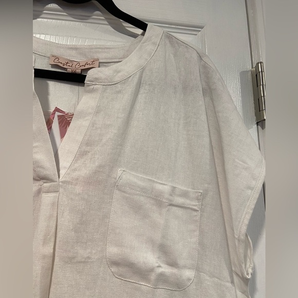 NWT Coastal Comfort Size XXL White Linen Blend Split Neck Short Sleeve Top - Picture 7 of 14